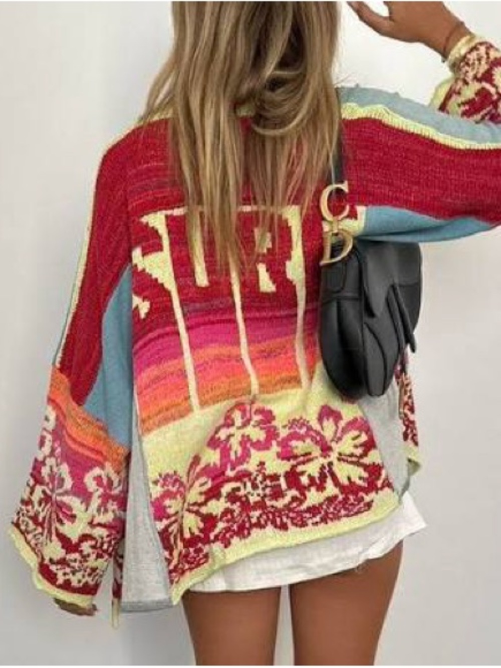 Free People Floral Knit Surf Sweater Kimono Cardigan Womens Size M / L - Picture 4 of 9